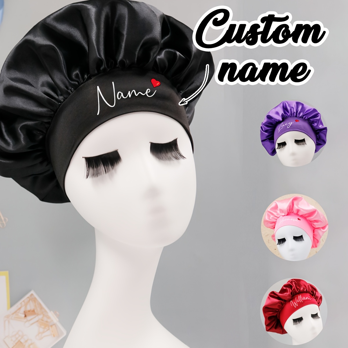Satin Hair Bonnet - Özel İsimli Saten Saç Bonesi Kişiselleştirilmiş