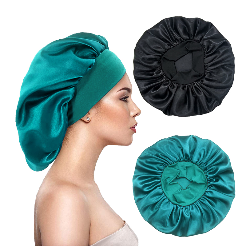 Satin Hair Bonnet - 2 adet/grup kadın saten katı boneler