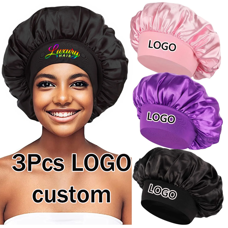 Satin Hair Bonnet - İpek Saten Bone Logolu Baskılı 3'lü